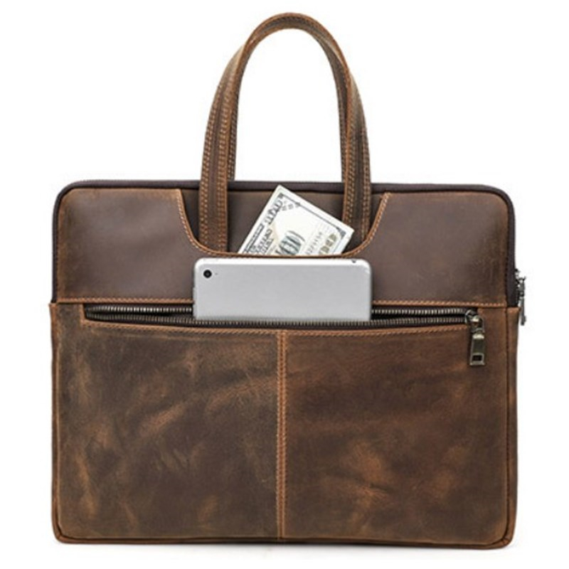 Laptop Bag Leather 15 - Mannen Aktetas Echt Leer Laptop Sleeve