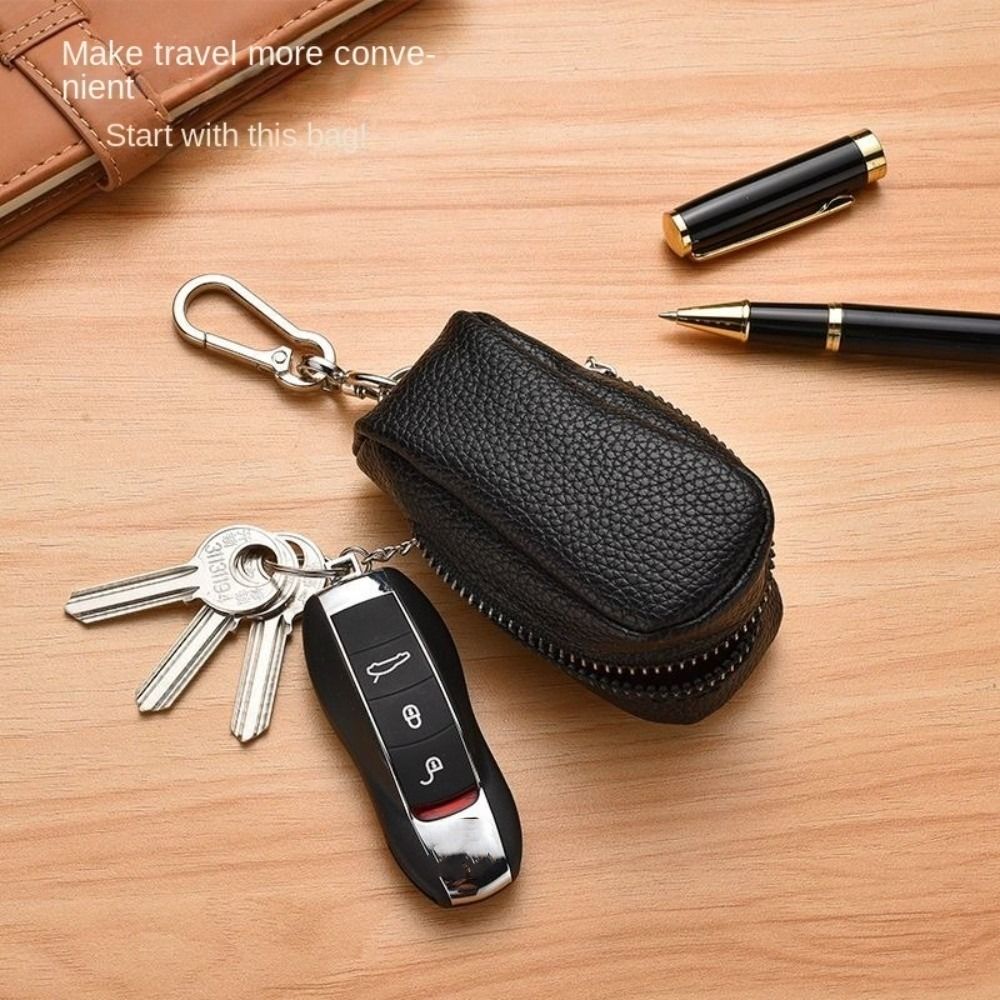 Key Holder Leather Pouch - Draagbare lederen sleuteltas met ritssluiting Multifunctionele