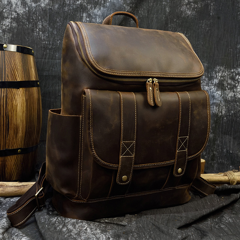 Laptop Bag Leather 15 - Grote Capaciteit Vintage Lederen Rugzak Laptop