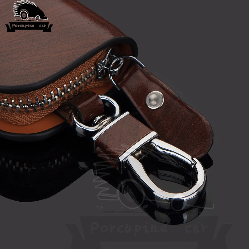 Houtnerf lederen autosleutelho - Key Holder Leather Pouch recensie en prijs